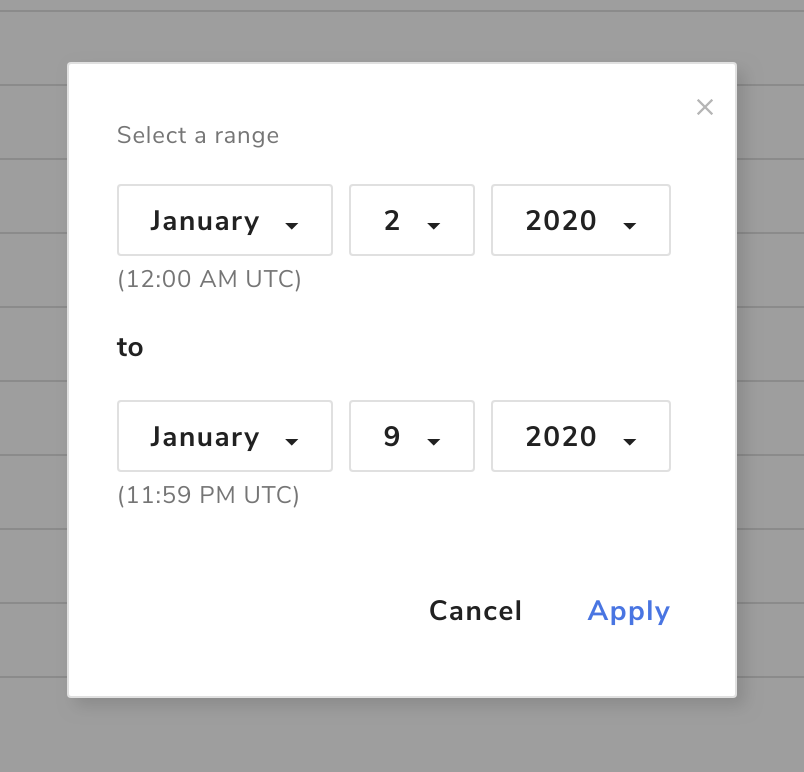 Platform usage date range